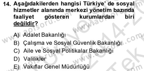 Sosyal Hizmet Yönetimi Dersi 2014 - 2015 Yılı Tek Ders Sınav Soruları 14. Soru
