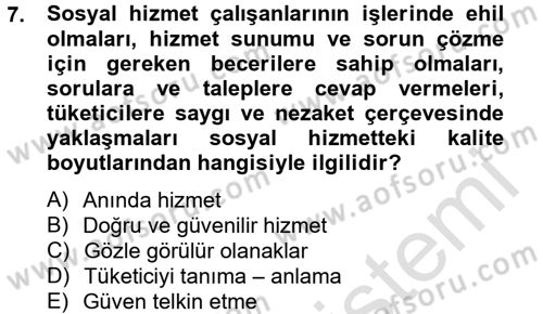 Sosyal Hizmet Yönetimi Dersi 2014 - 2015 Yılı Tek Ders Sınav Soruları 7. Soru