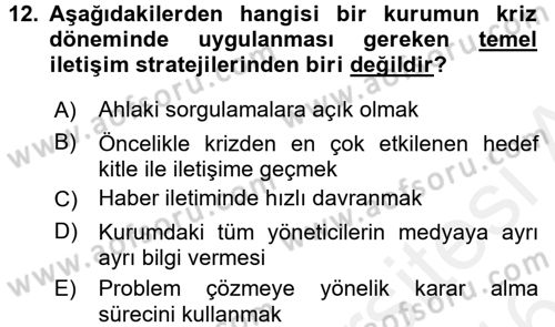 Sosyal Hizmet Yönetimi Dersi 2015 - 2016 Yılı (Vize) Ara Sınav Soruları 12. Soru