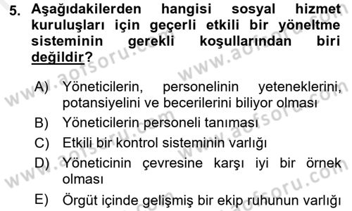 Sosyal Hizmet Yönetimi Dersi 2015 - 2016 Yılı (Vize) Ara Sınav Soruları 5. Soru