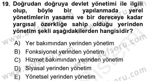 Sosyal Hizmet Yönetimi Dersi 2015 - 2016 Yılı Tek Ders Sınav Soruları 19. Soru