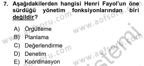 Sosyal Hizmet Yönetimi Dersi 2016 - 2017 Yılı (Vize) Ara Sınav Soruları 7. Soru
