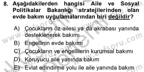 Sosyal Hizmet Yönetimi Dersi 2016 - 2017 Yılı (Vize) Ara Sınav Soruları 8. Soru