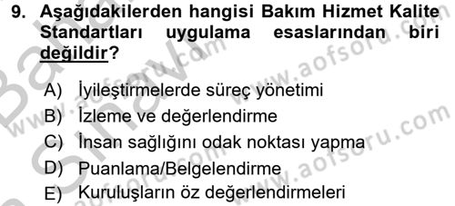 Sosyal Hizmet Yönetimi Dersi 2016 - 2017 Yılı (Vize) Ara Sınav Soruları 9. Soru