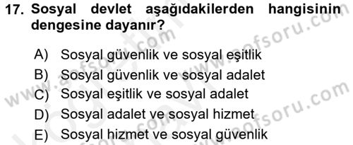 Sosyal Hizmet Yönetimi Dersi 2017 - 2018 Yılı 3 Ders Sınav Soruları 17. Soru