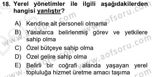 Sosyal Hizmet Yönetimi Dersi 2017 - 2018 Yılı 3 Ders Sınav Soruları 18. Soru