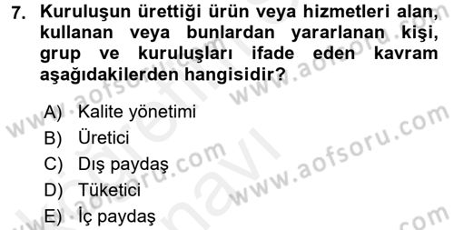Sosyal Hizmet Yönetimi Dersi 2017 - 2018 Yılı 3 Ders Sınav Soruları 7. Soru