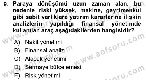 Sosyal Hizmet Yönetimi Dersi 2017 - 2018 Yılı 3 Ders Sınavı 9. Soru