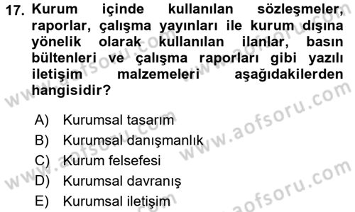 Sosyal Hizmet Yönetimi Dersi 2017 - 2018 Yılı (Vize) Ara Sınav Soruları 17. Soru