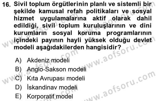 Sosyal Hizmet Yönetimi Dersi 2017 - 2018 Yılı (Final) Dönem Sonu Sınav Soruları 16. Soru