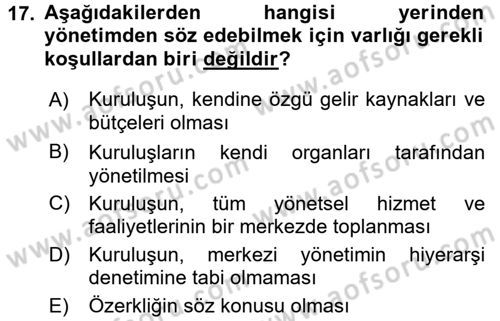 Sosyal Hizmet Yönetimi Dersi 2017 - 2018 Yılı (Final) Dönem Sonu Sınav Soruları 17. Soru