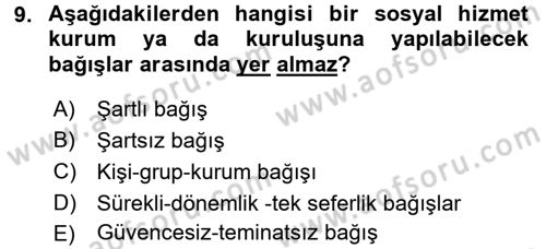 Sosyal Hizmet Yönetimi Dersi 2017 - 2018 Yılı (Final) Dönem Sonu Sınav Soruları 9. Soru