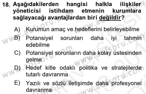 Sosyal Hizmet Yönetimi Dersi 2018 - 2019 Yılı (Vize) Ara Sınavı 18. Soru