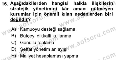 Sosyal Hizmet Yönetimi Dersi 2021 - 2022 Yılı (Vize) Ara Sınav Soruları 16. Soru
