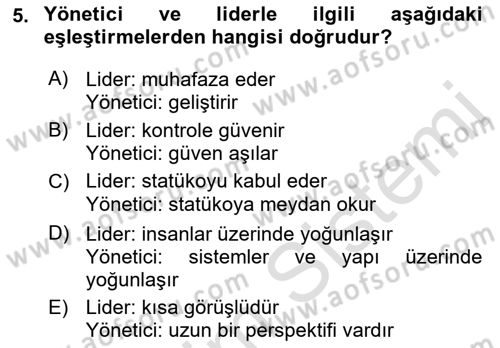 Sosyal Hizmet Yönetimi Dersi 2021 - 2022 Yılı (Vize) Ara Sınav Soruları 5. Soru