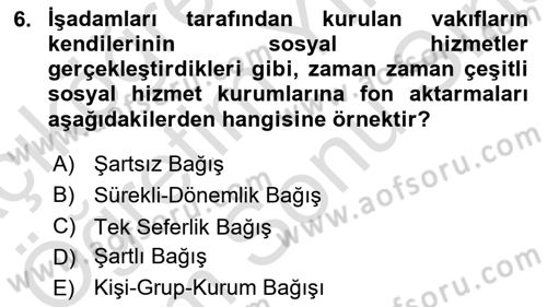 Sosyal Hizmet Yönetimi Dersi 2021 - 2022 Yılı (Final) Dönem Sonu Sınav Soruları 6. Soru