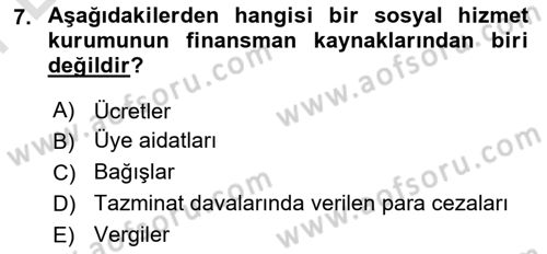 Sosyal Hizmet Yönetimi Dersi 2021 - 2022 Yılı (Final) Dönem Sonu Sınav Soruları 7. Soru