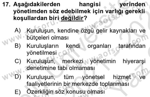 Sosyal Hizmet Yönetimi Dersi 2021 - 2022 Yılı Yaz Okulu Sınav Soruları 17. Soru