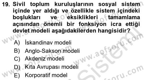 Sosyal Hizmet Yönetimi Dersi 2021 - 2022 Yılı Yaz Okulu Sınav Soruları 19. Soru