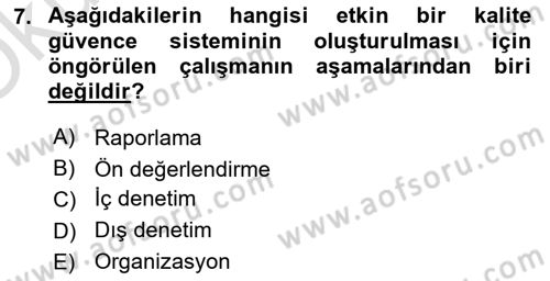 Sosyal Hizmet Yönetimi Dersi 2021 - 2022 Yılı Yaz Okulu Sınavı 7. Soru