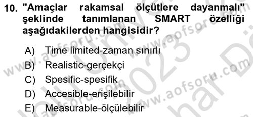Sosyal Hizmet Yönetimi Dersi 2023 - 2024 Yılı (Vize) Ara Sınav Soruları 10. Soru