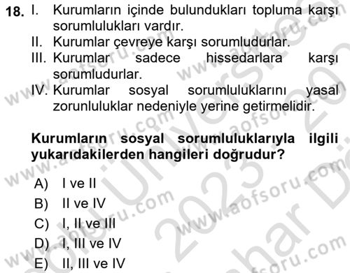 Sosyal Hizmet Yönetimi Dersi 2023 - 2024 Yılı (Vize) Ara Sınav Soruları 18. Soru