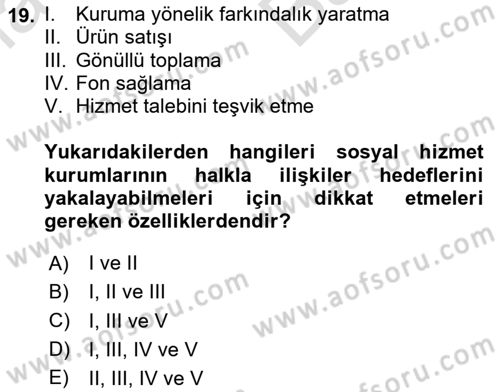 Sosyal Hizmet Yönetimi Dersi 2023 - 2024 Yılı (Vize) Ara Sınav Soruları 19. Soru