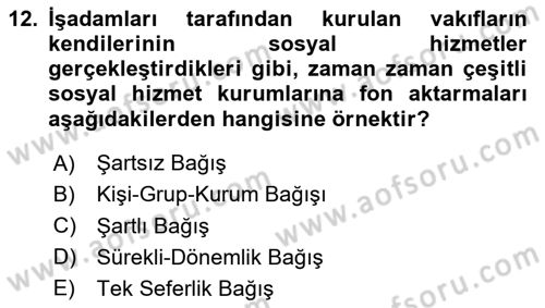 Sosyal Hizmet Yönetimi Dersi 2023 - 2024 Yılı Yaz Okulu Sınav Soruları 12. Soru