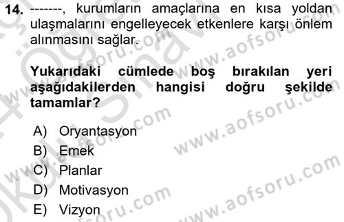 Sosyal Hizmet Yönetimi Dersi 2023 - 2024 Yılı Yaz Okulu Sınav Soruları 14. Soru