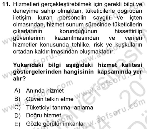 Sosyal Hizmet Yönetimi Dersi 2024 - 2025 Yılı (Vize) Ara Sınav Soruları 11. Soru