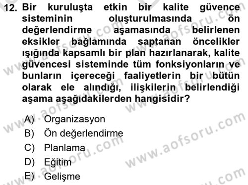 Sosyal Hizmet Yönetimi Dersi 2024 - 2025 Yılı (Vize) Ara Sınav Soruları 12. Soru