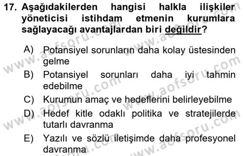 Sosyal Hizmet Yönetimi Dersi 2024 - 2025 Yılı (Vize) Ara Sınav Soruları 17. Soru