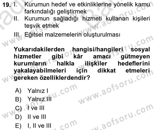 Sosyal Hizmet Yönetimi Dersi 2024 - 2025 Yılı (Vize) Ara Sınav Soruları 19. Soru