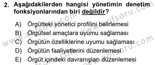 Sosyal Hizmet Yönetimi Dersi 2024 - 2025 Yılı (Vize) Ara Sınav Soruları 2. Soru