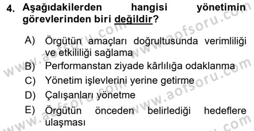 Sosyal Hizmet Yönetimi Dersi 2024 - 2025 Yılı (Vize) Ara Sınav Soruları 4. Soru