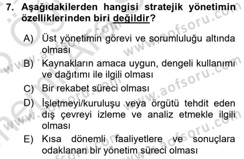 Sosyal Hizmet Yönetimi Dersi 2024 - 2025 Yılı (Vize) Ara Sınav Soruları 7. Soru