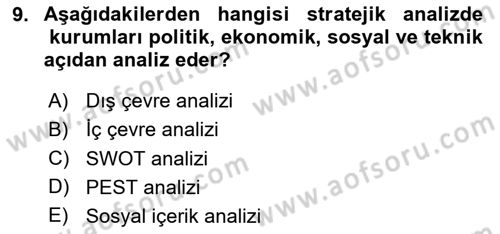Sosyal Hizmet Yönetimi Dersi 2024 - 2025 Yılı (Vize) Ara Sınav Soruları 9. Soru