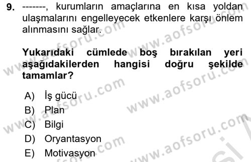 Sosyal Hizmet Yönetimi Dersi 2024 - 2025 Yılı (Final) Dönem Sonu Sınav Soruları 9. Soru