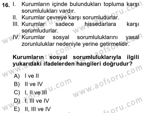 Sosyal Hizmet Yönetimi Dersi 2025 - 2026 Yılı (Vize) Ara Sınav Soruları 16. Soru