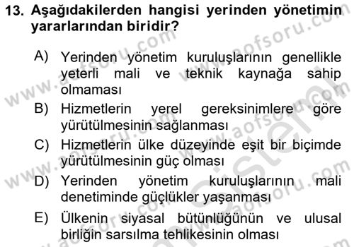 Sosyal Hizmet Yönetimi Dersi 2025 - 2026 Yılı (Final) Dönem Sonu Sınav Soruları 13. Soru