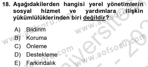 Sosyal Hizmet Yönetimi Dersi 2025 - 2026 Yılı (Final) Dönem Sonu Sınav Soruları 18. Soru