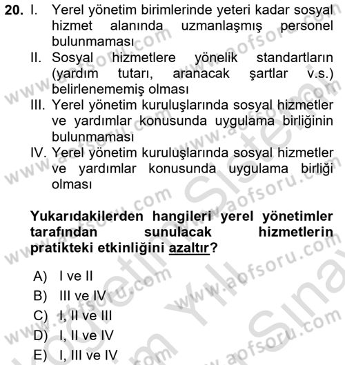 Sosyal Hizmet Yönetimi Dersi 2025 - 2026 Yılı (Final) Dönem Sonu Sınav Soruları 20. Soru