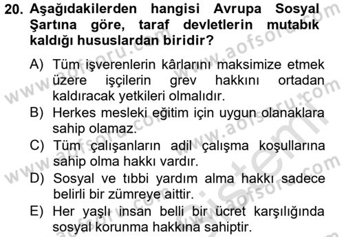 Sosyal Hizmet Mevzuatı Dersi 2013 - 2014 Yılı Tek Ders Sınav Soruları 20. Soru