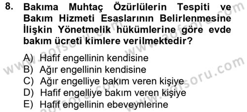 Sosyal Hizmet Mevzuatı Dersi 2013 - 2014 Yılı Tek Ders Sınav Soruları 8. Soru