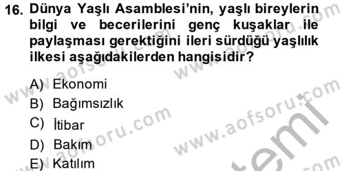 Sosyal Hizmet Mevzuatı Dersi 2014 - 2015 Yılı (Vize) Ara Sınav Soruları 16. Soru