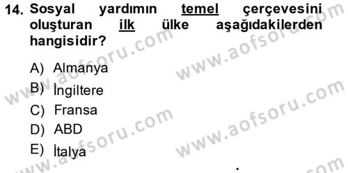 Sosyal Hizmet Mevzuatı Dersi 2014 - 2015 Yılı (Final) Dönem Sonu Sınav Soruları 14. Soru