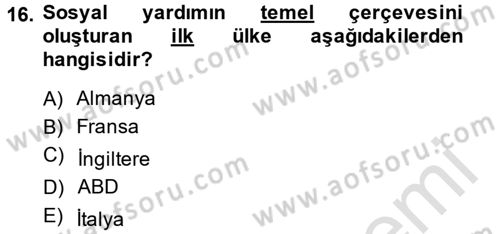 Sosyal Hizmet Mevzuatı Dersi 2014 - 2015 Yılı Tek Ders Sınav Soruları 16. Soru