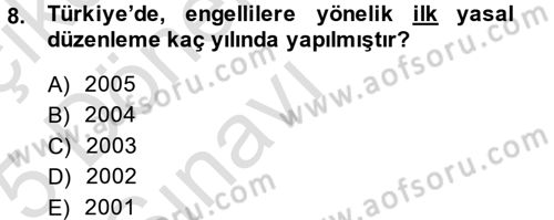 Sosyal Hizmet Mevzuatı Dersi 2014 - 2015 Yılı Tek Ders Sınav Soruları 8. Soru