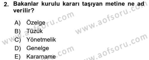 Sosyal Hizmet Mevzuatı Dersi 2015 - 2016 Yılı (Final) Dönem Sonu Sınav Soruları 2. Soru