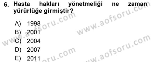 Sosyal Hizmet Mevzuatı Dersi 2015 - 2016 Yılı (Final) Dönem Sonu Sınav Soruları 6. Soru